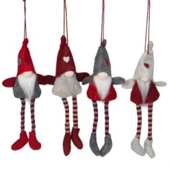 Northlight 4ct. 8" Red & Gray Plush Gnome Ornaments -Northlight Shop D253806S 1 1