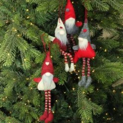 Northlight 4ct. 8" Red & Gray Plush Gnome Ornaments -Northlight Shop D253806S 15