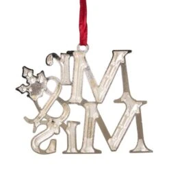 Northlight 3.75" Silver "Mr & Mrs" With Holly Leaves Ornament 15 Northlight 3.75" Silver "Mr & Mrs" With Holly Leaves Ornament -Northlight Shop D253819S 4