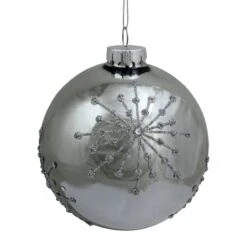 Northlight 4" Shiny Silver Mirrored Glitter Snowflakes Ball Ornament -Northlight Shop D253843S 11