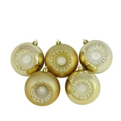 Northlight 5ct. 3.5" Gold Shiny & Matte Retro Reflector Shatterproof Christmas Ball Ornaments -Northlight Shop D253871S 11