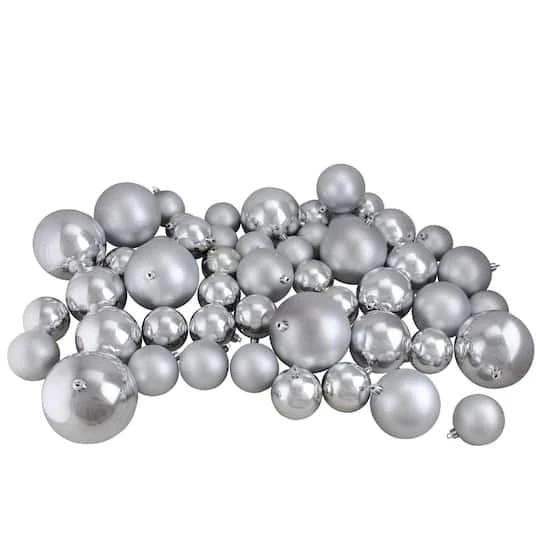 Northlight 50ct. Silver Splendor Shatterproof 2-Finish Christmas Ball Ornaments 3 Northlight 50ct. Silver Splendor Shatterproof 2-Finish Christmas Ball Ornaments