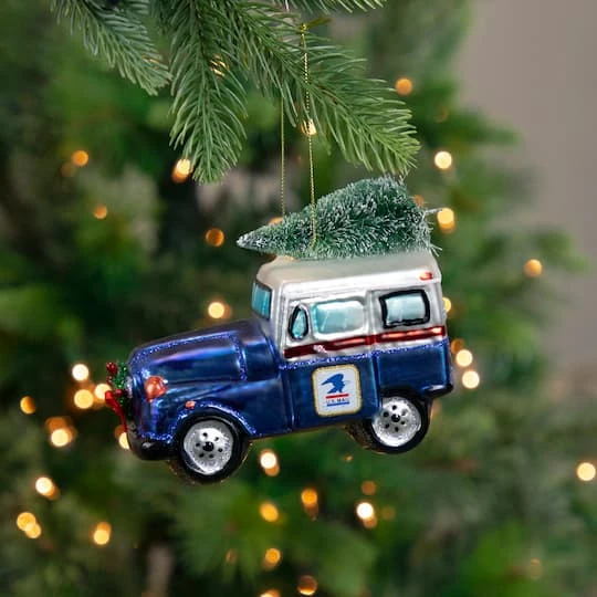 Northlight 5" Blue & Silver USPS Post Office Truck With Frosted Tree Glass Christmas Ornament 5 Northlight 5" Blue & Silver USPS Post Office Truck With Frosted Tree Glass Christmas Ornament - Image 3