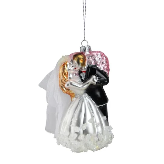 Northlight 5.25" Bride And Groom Kissing Glass Wedding Christmas Ornament 4 Northlight 5.25" Bride And Groom Kissing Glass Wedding Christmas Ornament - Image 2