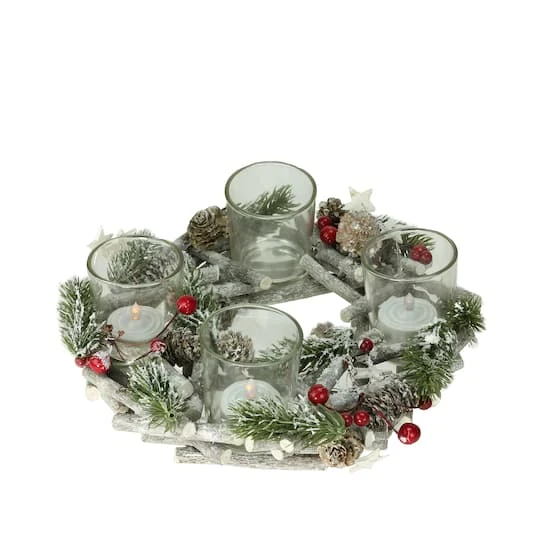 Northlight 10" Frosted Berries & Branches Votive Candle Holder 4 Northlight 10" Frosted Berries & Branches Votive Candle Holder - Image 2