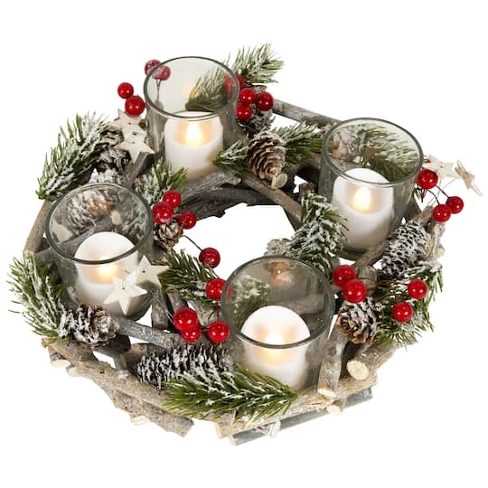 Northlight 10" Frosted Berries & Branches Votive Candle Holder 6 Northlight 10" Frosted Berries & Branches Votive Candle Holder - Image 4