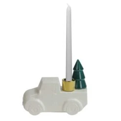 Northlight 5" White Ceramic Truck With Christmas Tree Taper Candlestick Holder 12 Northlight 5" White Ceramic Truck With Christmas Tree Taper Candlestick Holder -Northlight Shop D253991S 1 1