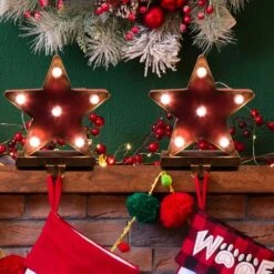 Glitzhome® 7.5" Marquee LED Star Stocking Holder, 2ct. 12 Glitzhome® 7.5" Marquee LED Star Stocking Holder, 2ct. -Northlight Shop D254144S 2