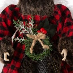 Glitzhome® 16" Red Plaid Faux Fur Angel Tree Topper -Northlight Shop D254165S 4