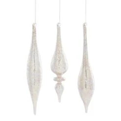 Melrose Rose Gold Frosted Glass Drop Ornament Set, 9", 10" & 10.25"