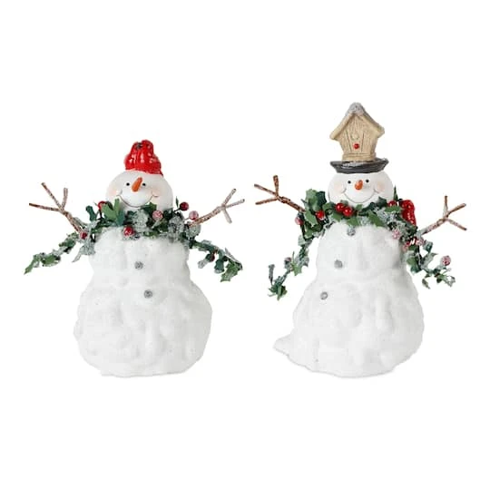 Melrose White Terra Cotta Snowman Set, 5.5" & 6.5" 3 Melrose White Terra Cotta Snowman Set, 5.5" & 6.5"