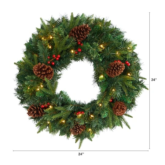 24" Clear LED Mixed Pine & Berries Christmas Wreath 5 24" Clear LED Mixed Pine & Berries Christmas Wreath - Image 3