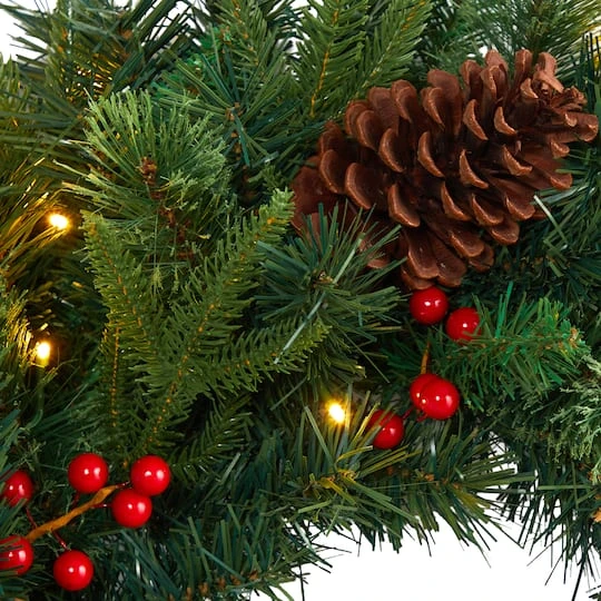 24" Clear LED Mixed Pine & Berries Christmas Wreath 6 24" Clear LED Mixed Pine & Berries Christmas Wreath - Image 4