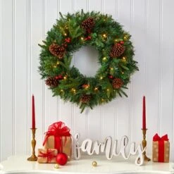 24" Clear LED Mixed Pine & Berries Christmas Wreath 12 24" Clear LED Mixed Pine & Berries Christmas Wreath -Northlight Shop D255799S 4