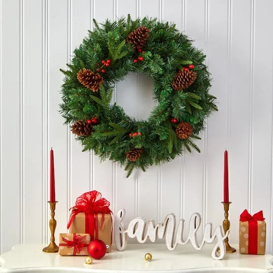 24" Clear LED Mixed Pine & Berries Christmas Wreath 8 24" Clear LED Mixed Pine & Berries Christmas Wreath - Image 6