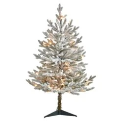 3ft. Pre-Lit Flocked Fraser Fir Artificial Christmas Tree With Warm White LED Lights