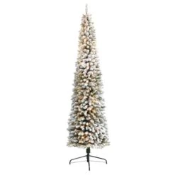 9ft. Pre-Lit Flocked Pencil Artificial Christmas Tree With Clear LED Lights