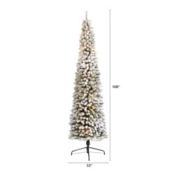 9ft. Pre-Lit Flocked Pencil Artificial Christmas Tree With Clear LED Lights 12 9ft. Pre-Lit Flocked Pencil Artificial Christmas Tree With Clear LED Lights -Northlight Shop D255815S 2