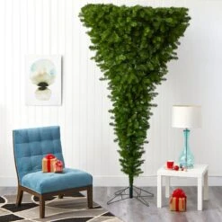 8ft. Pre-Lit Sun Valley Spruce Upside Down Artificial Christmas Tree, Warm White LED Lights -Northlight Shop D255841S 8