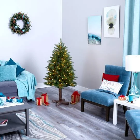 5ft. Pre-Lit Napa Valley Pine Artificial Christmas Tree With Warm White LED Lights On A Faux Wood Stand 9 5ft. Pre-Lit Napa Valley Pine Artificial Christmas Tree With Warm White LED Lights On A Faux Wood Stand - Image 7