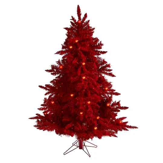 5ft. Pre-Lit Red Flocked Fraser Fir Artificial Christmas Tree With Red Lights 3 5ft. Pre-Lit Red Flocked Fraser Fir Artificial Christmas Tree With Red Lights