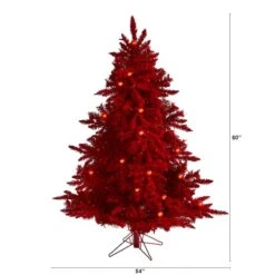 5ft. Pre-Lit Red Flocked Fraser Fir Artificial Christmas Tree With Red Lights 12 5ft. Pre-Lit Red Flocked Fraser Fir Artificial Christmas Tree With Red Lights -Northlight Shop D255909S 2