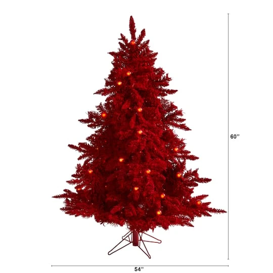 5ft. Pre-Lit Red Flocked Fraser Fir Artificial Christmas Tree With Red Lights 5 5ft. Pre-Lit Red Flocked Fraser Fir Artificial Christmas Tree With Red Lights - Image 3