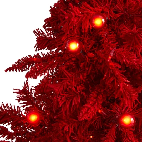 5ft. Pre-Lit Red Flocked Fraser Fir Artificial Christmas Tree With Red Lights 6 5ft. Pre-Lit Red Flocked Fraser Fir Artificial Christmas Tree With Red Lights - Image 4