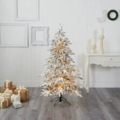 5ft. Pre-Lit Flocked Grand Northern Rocky Fir Artificial Christmas Tree, Warm White Micro LED Lights 19 5ft. Pre-Lit Flocked Grand Northern Rocky Fir Artificial Christmas Tree, Warm White Micro LED Lights -Northlight Shop D255914S 7