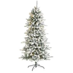 6.5ft. Pre-Lit Flocked Livingston Fir Pinecones Artificial Christmas Tree With Clear Warm LED Lights 11 6.5ft. Pre-Lit Flocked Livingston Fir Pinecones Artificial Christmas Tree With Clear Warm LED Lights -Northlight Shop D255933S 1 1