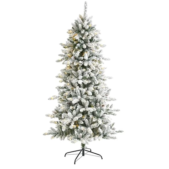 6.5ft. Pre-Lit Flocked Livingston Fir Pinecones Artificial Christmas Tree With Clear Warm LED Lights 4 6.5ft. Pre-Lit Flocked Livingston Fir Pinecones Artificial Christmas Tree With Clear Warm LED Lights - Image 2