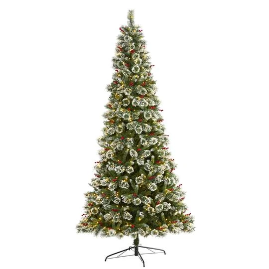 9ft. Pre-Lit Frosted Swiss Pine & Berries Artificial Christmas Tree With Clear LED Lights 3 9ft. Pre-Lit Frosted Swiss Pine & Berries Artificial Christmas Tree With Clear LED Lights
