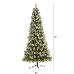 9ft. Pre-Lit Frosted Swiss Pine & Berries Artificial Christmas Tree With Clear LED Lights 14 9ft. Pre-Lit Frosted Swiss Pine & Berries Artificial Christmas Tree With Clear LED Lights -Northlight Shop D255951S 2