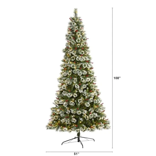 9ft. Pre-Lit Frosted Swiss Pine & Berries Artificial Christmas Tree With Clear LED Lights 7 9ft. Pre-Lit Frosted Swiss Pine & Berries Artificial Christmas Tree With Clear LED Lights - Image 5