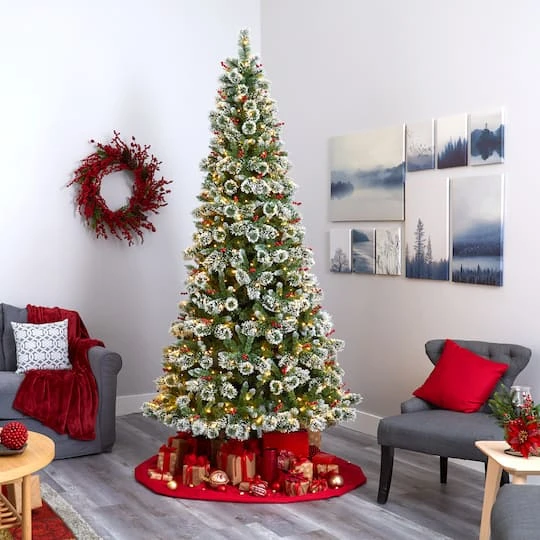 9ft. Pre-Lit Frosted Swiss Pine & Berries Artificial Christmas Tree With Clear LED Lights 5 9ft. Pre-Lit Frosted Swiss Pine & Berries Artificial Christmas Tree With Clear LED Lights - Image 3