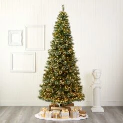 9ft. Pre-Lit Wisconsin Slim Snow Tip Pine Artificial Christmas Tree With Clear LED Lights 15 9ft. Pre-Lit Wisconsin Slim Snow Tip Pine Artificial Christmas Tree With Clear LED Lights -Northlight Shop D255955S 5