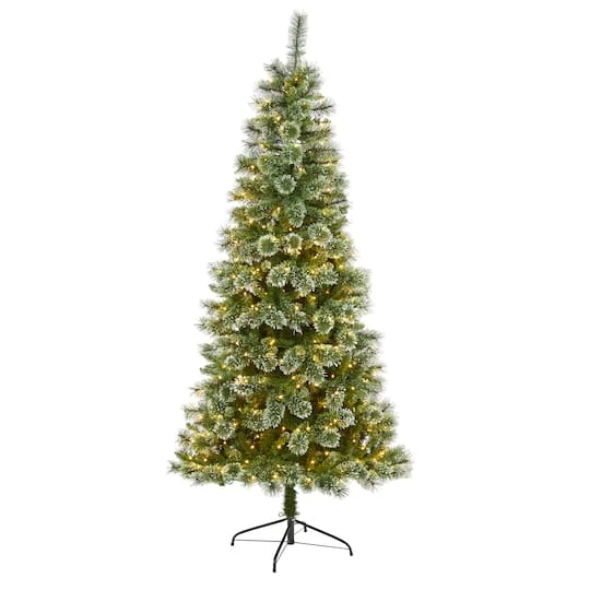 7ft. Pre-Lit Wisconsin Slim Snow Tip Pine Artificial Christmas Tree With Clear LED Lights 4 7ft. Pre-Lit Wisconsin Slim Snow Tip Pine Artificial Christmas Tree With Clear LED Lights - Image 2
