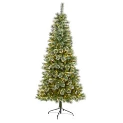 7ft. Pre-Lit Wisconsin Slim Snow Tip Pine Artificial Christmas Tree With Clear LED Lights