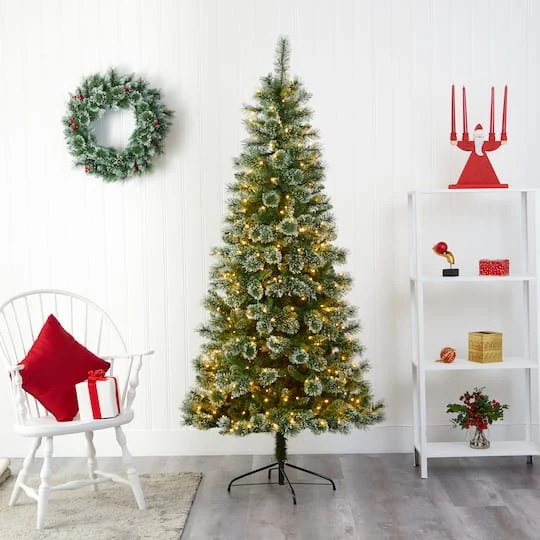 7ft. Pre-Lit Wisconsin Slim Snow Tip Pine Artificial Christmas Tree With Clear LED Lights 8 7ft. Pre-Lit Wisconsin Slim Snow Tip Pine Artificial Christmas Tree With Clear LED Lights - Image 6