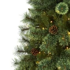 6ft. Pre-Lit White Mountain Pine & Pinecones Artificial Christmas Tree With Clear LED Lights -Northlight Shop D255962S 3
