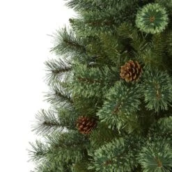 6ft. Pre-Lit White Mountain Pine & Pinecones Artificial Christmas Tree With Clear LED Lights -Northlight Shop D255962S 4