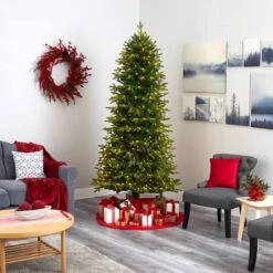 8ft. Pre-Lit Belgium Fir Artificial Christmas Tree, Clear LED Lights -Northlight Shop D255968S 6