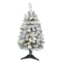 3ft. Pre-Lit Flocked Rock Springs Spruce Artificial Christmas Tree, Clear LED Lights