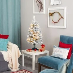 3ft. Pre-Lit Flocked Rock Springs Spruce Artificial Christmas Tree, Clear LED Lights 16 3ft. Pre-Lit Flocked Rock Springs Spruce Artificial Christmas Tree, Clear LED Lights -Northlight Shop D256025S 6