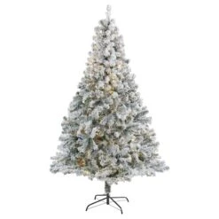 7ft. Pre-Lit Flocked Rock Springs Spruce Artificial Christmas Tree With Clear LED Lights