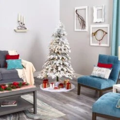 6ft. Pre-Lit Flocked Montana Down Swept Spruce Artificial Christmas Tree With Clear LED Lights 16 6ft. Pre-Lit Flocked Montana Down Swept Spruce Artificial Christmas Tree With Clear LED Lights -Northlight Shop D256064S 6