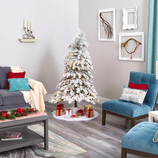 6ft. Pre-Lit Flocked Montana Down Swept Spruce Artificial Christmas Tree With Clear LED Lights 9 6ft. Pre-Lit Flocked Montana Down Swept Spruce Artificial Christmas Tree With Clear LED Lights - Image 7