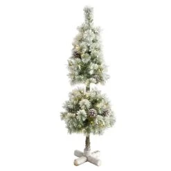 3ft. Pre-Lit Flocked Artificial Christmas Tree Topiary, Warm White LED Lights 10 3ft. Pre-Lit Flocked Artificial Christmas Tree Topiary, Warm White LED Lights -Northlight Shop D256171S 1 1