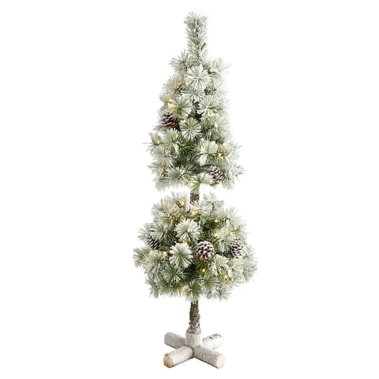 3ft. Pre-Lit Flocked Artificial Christmas Tree Topiary, Warm White LED Lights 4 3ft. Pre-Lit Flocked Artificial Christmas Tree Topiary, Warm White LED Lights - Image 2