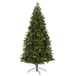 7ft. Pre-Lit Grand Teton Spruce Flat Back Artificial Christmas Tree, Clear LED Lights